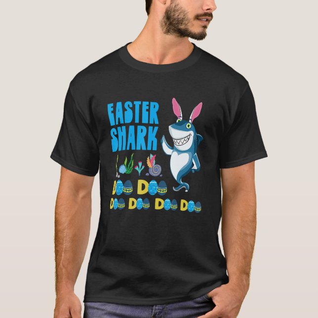 Easter Shark Bunny Ears Eggs Hunt Basket Rabbit Ea T-Shirt (Front)