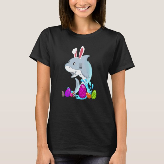 Easter Shark Holiday Bunny Ears Colour Egg Hunt T-Shirt (Front)
