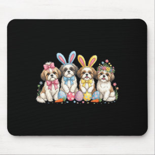 Easter Shih Tzu Dogs Ears Bunny Eggs Spring for Mouse Pad