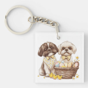 Easter Shih Tzu Dogs Key Ring