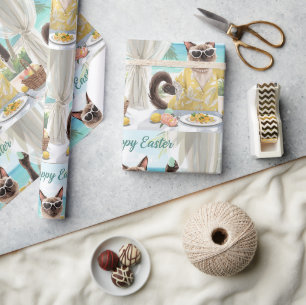 Easter Siamese Cat with eggs Wrapping Paper
