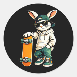 Easter Skater Bunny Skateboard Rabbit Skating Boys Classic Round Sticker