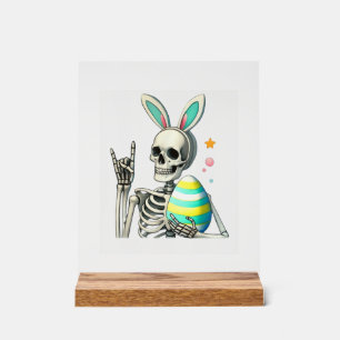 Easter Skeleton Bunny Rock Hand Rocker Boys Kids M Acrylic Sign