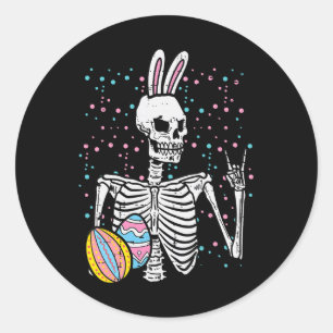 Easter Skeleton Bunny Rock Hand Rocker Boys Kids M Classic Round Sticker