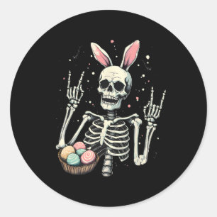 Easter Skeleton Bunny Rock Hand Rocker Boys Kids M Classic Round Sticker