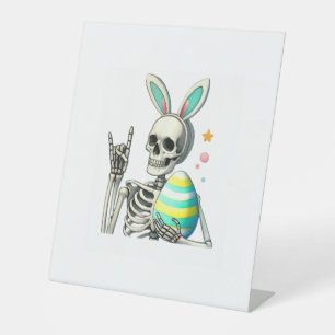 Easter Skeleton Bunny Rock Hand Rocker Boys Kids M Pedestal Sign