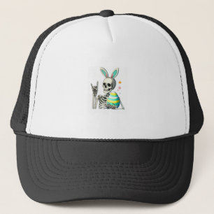Easter Skeleton Bunny Rock Hand Rocker Boys Kids M Trucker Hat