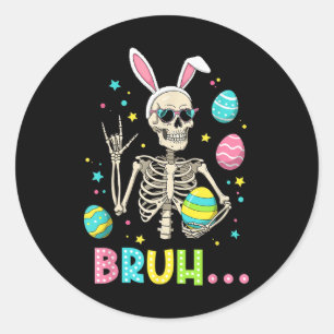 Easter Skeleton Bunny Rock Hand Rocker Men Teens K Classic Round Sticker