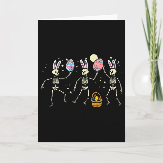 Easter Skeletons Dancing Eggs Funny Bones Men Wome Card (Front)