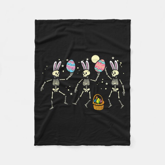 Easter skeletons dancing eggs funny bones men wome fleece blanket (Front)