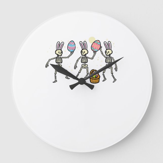 Easter Skeletons Dancing Eggs Funny Bones Men Wome Large Clock (Front)