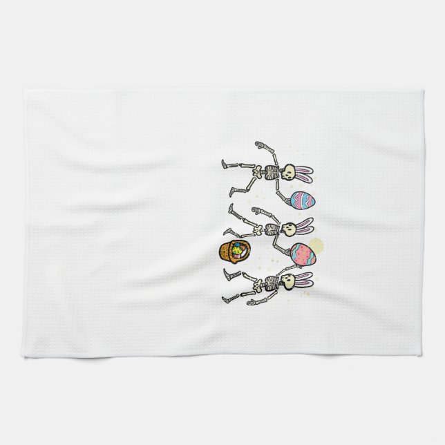 Easter Skeletons Dancing Eggs Funny Bones Men Wome Tea Towel (Horizontal)