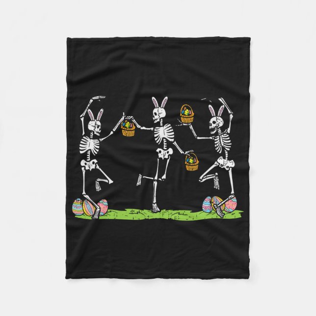 Easter Skeletons Dancing Funny Bunny Bones Women M Fleece Blanket (Front)