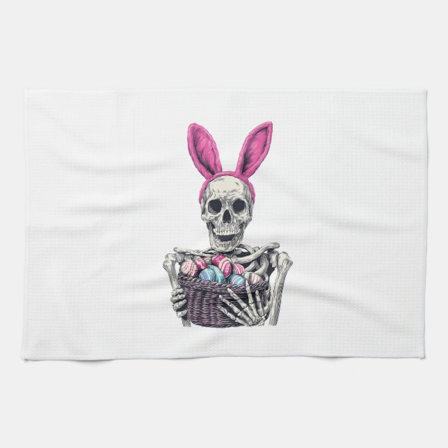 Easter Skull � Funny Bunny Skeleton Tea Towel (Horizontal)