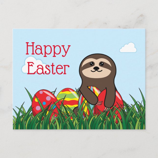 Easter Sloth & Eggs Happy Easter Holiday Postcard (Front)