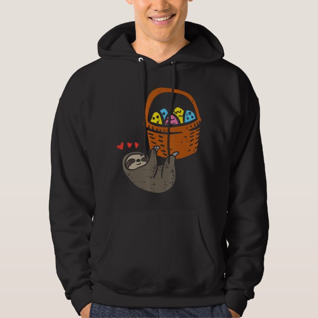 Easter Sloth Hanging Egg Basket Cute Animal Men Wo Hoodie (Front)