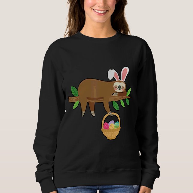 Easter Sloth With Easter Bunny Rabbit Ears Basket  Sweatshirt (Front)