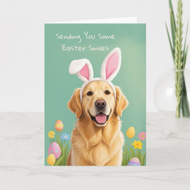 Easter Smiles Cute Dog Wearing Bunny Ears Card (Front)