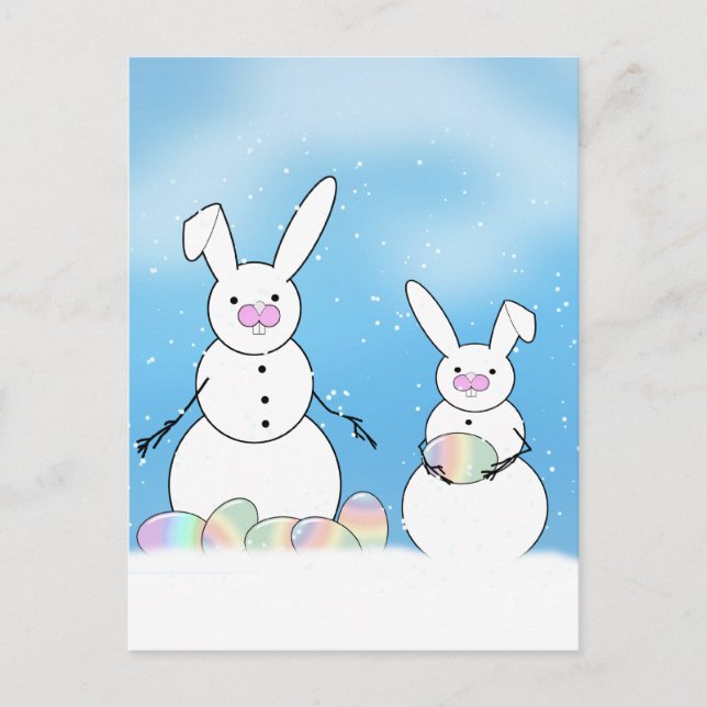 Easter Snowmen Snow Bunnies Holiday Postcard (Front)