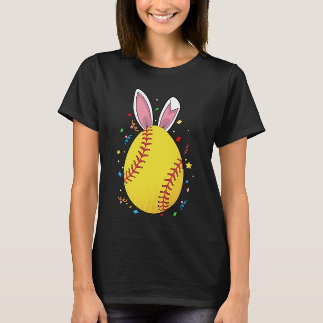 Easter Softball Ball Egg Bunny Ears  Player Boys T-Shirt (Front)
