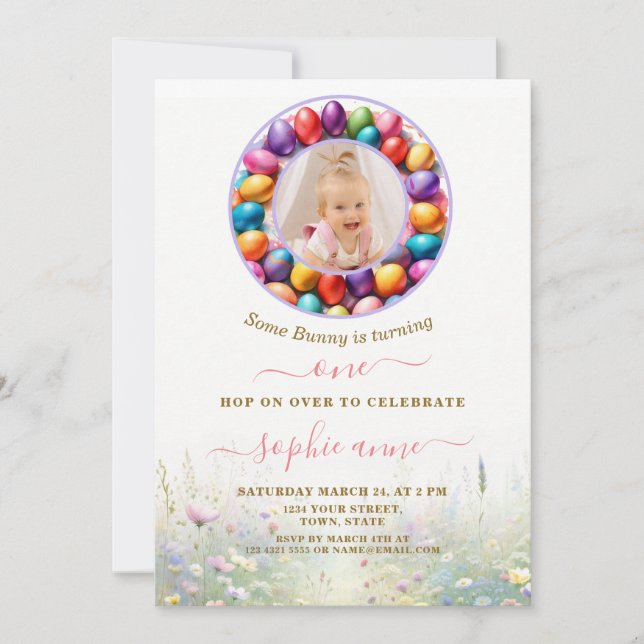 Easter Some Bunny Girl Photo 1st Birthday Invitation (Front)
