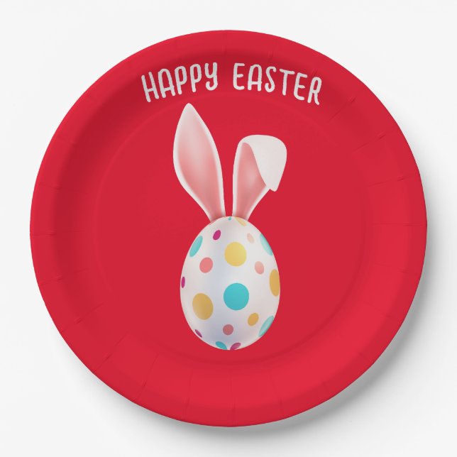 " EASTER" SPECKLED EGG & BUNNY EARS PAPER PLATES (Front)