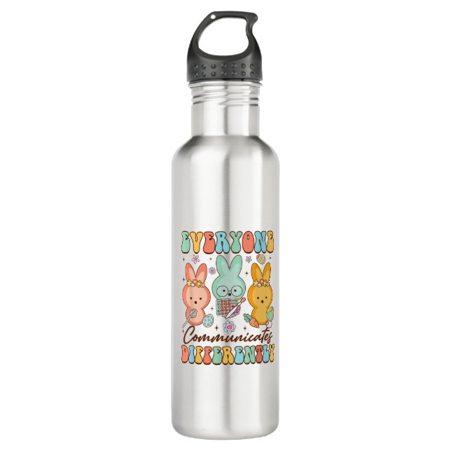 Easter Speech Therapy SLP Everyone Communicates Di 710 Ml Water Bottle (Front)