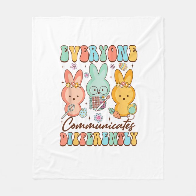 Easter Speech Therapy SLP Everyone Communicates Di Fleece Blanket (Front)