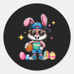 Easter Sport Happy Easter Bunny Playing Bysketbyll Classic Round Sticker