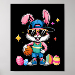 Easter Sport Happy Easter Bunny Playing Bysketbyll Poster