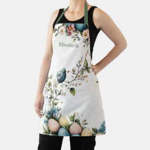 Easter Spring Birds Pastel Eggs Watercolor Floral Apron