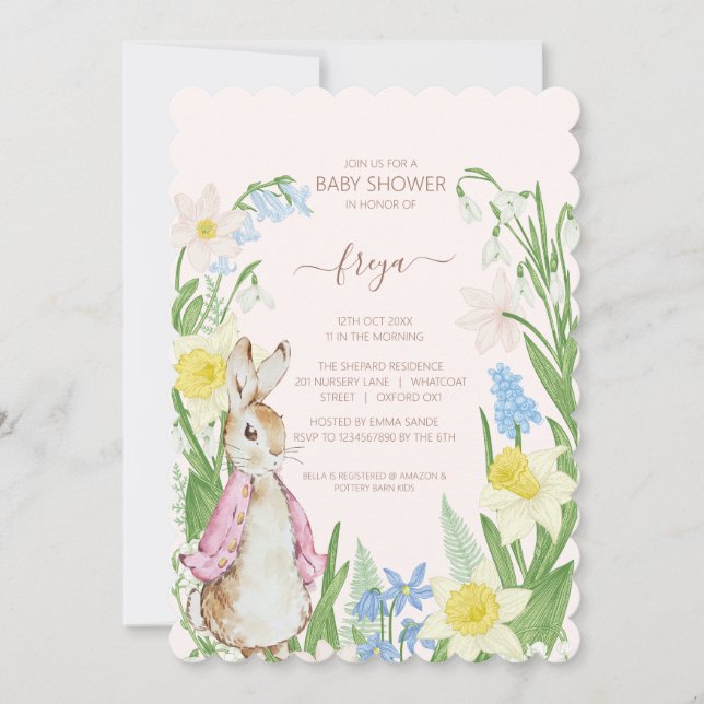 Easter Spring Blooms Peter the Rabbit Baby Shower Holiday Card (Front)