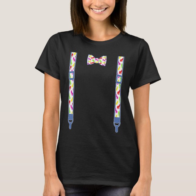 Easter Spring Bow tie suspenders pastel Jelly bean T-Shirt (Front)