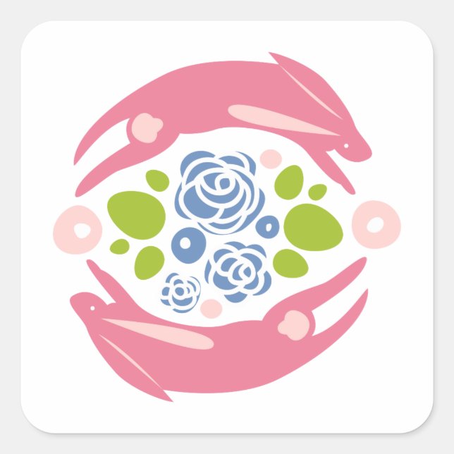 Easter Spring Bunnies Square Sticker (Front)