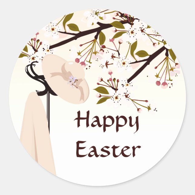 Easter Spring Cherry Blossom Bonnet Floral Large Classic Round Sticker (Front)