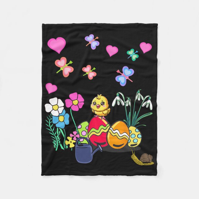 Easter Spring Chicks Easter Festival Flowers Child Fleece Blanket (Front)
