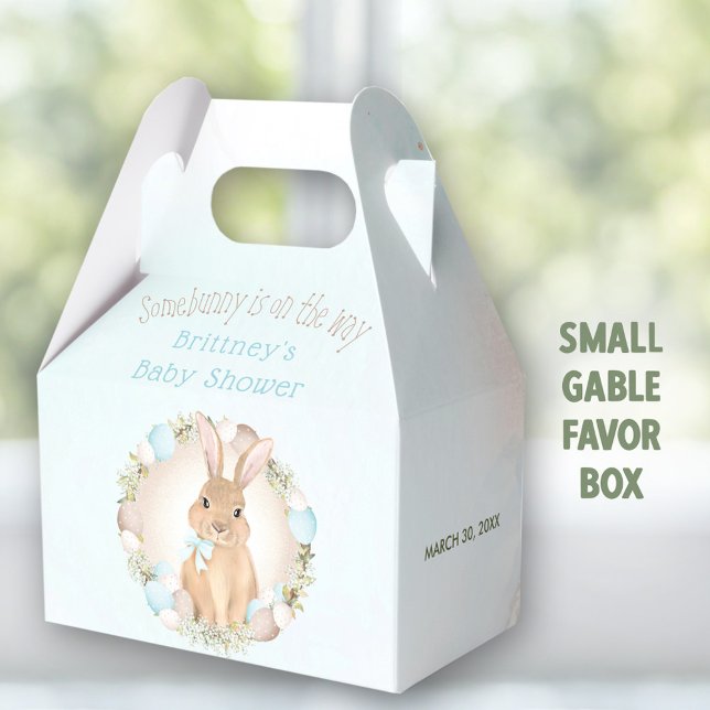 Easter Spring Cute Bunny Blue Boy Baby Shower Favour Box (Spring Bunny Blue Small Gable Favor Box - You can choose from 3 sizes of these gable favor boxes.)