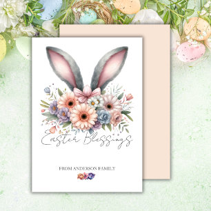 Easter Spring Floral Bunny Rabbit Ears Family Name Holiday Card