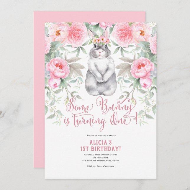 Easter, Spring, Girl 1st Invite, Some Bunny is One Invitation (Front/Back)