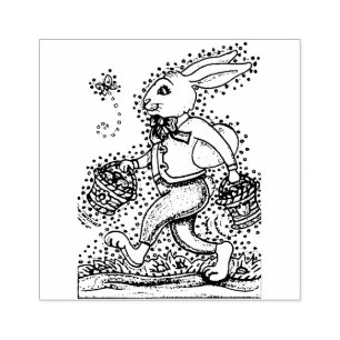EASTER SPRING HARE WALKING DOWN BUNNY TRAIL Cute Rubber Stamp