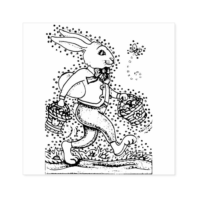 EASTER SPRING HARE WALKING DOWN BUNNY TRAIL Cute Rubber Stamp (Imprint)