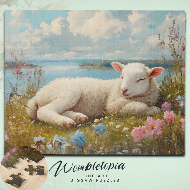 Easter Spring Lamb Sleeping in Wildflower Meadow Jigsaw Puzzle (Creator Uploaded)