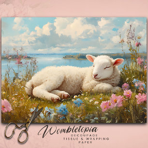 Easter Spring Lamb Sleeping in Wildflower Meadow Tissue Paper