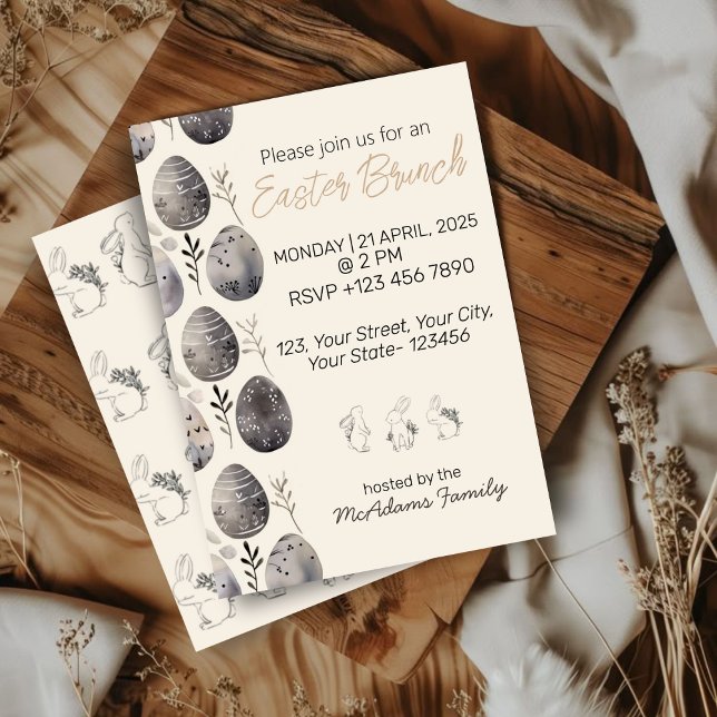 Easter Spring Watercolor Egg Brunch—Pastel Holiday Invitation (Front display)