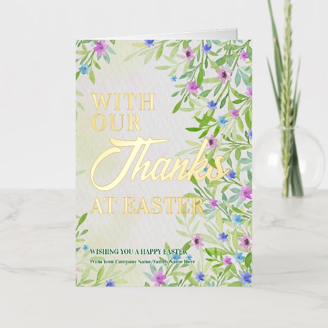 Easter Spring Wildflowers Thanks Easter Business Foil Greeting Card (Front)