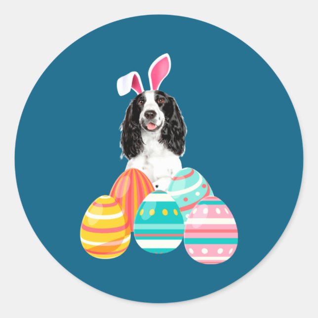 Easter Springer Spaniel Bunny Ears Classic Round Sticker (Front)