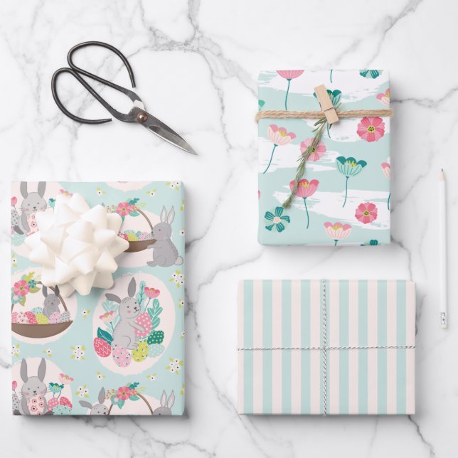 Easter Springtime Wrapping Paper Set of 3 (Front)
