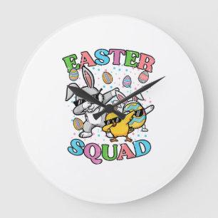 Easter Squad Bunny Egg Chick Dab Crew Matching Men Large Clock