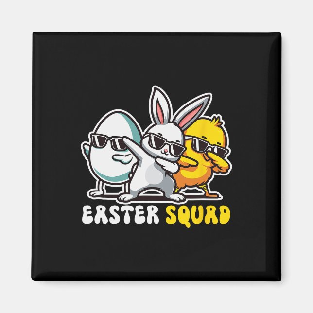 Easter Squad Dabbing Bunny Chick Egg Hunting Match Magnet (Front)