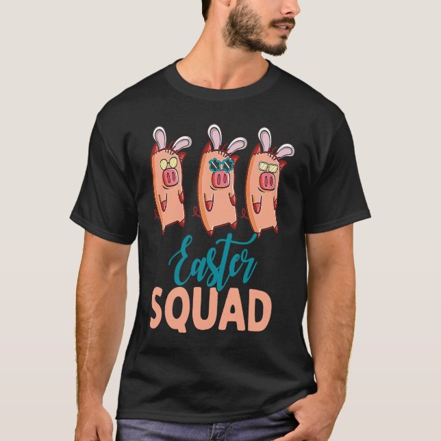 Easter Squad Pig With Bunny Ears Funny Easter Day T-Shirt (Front)